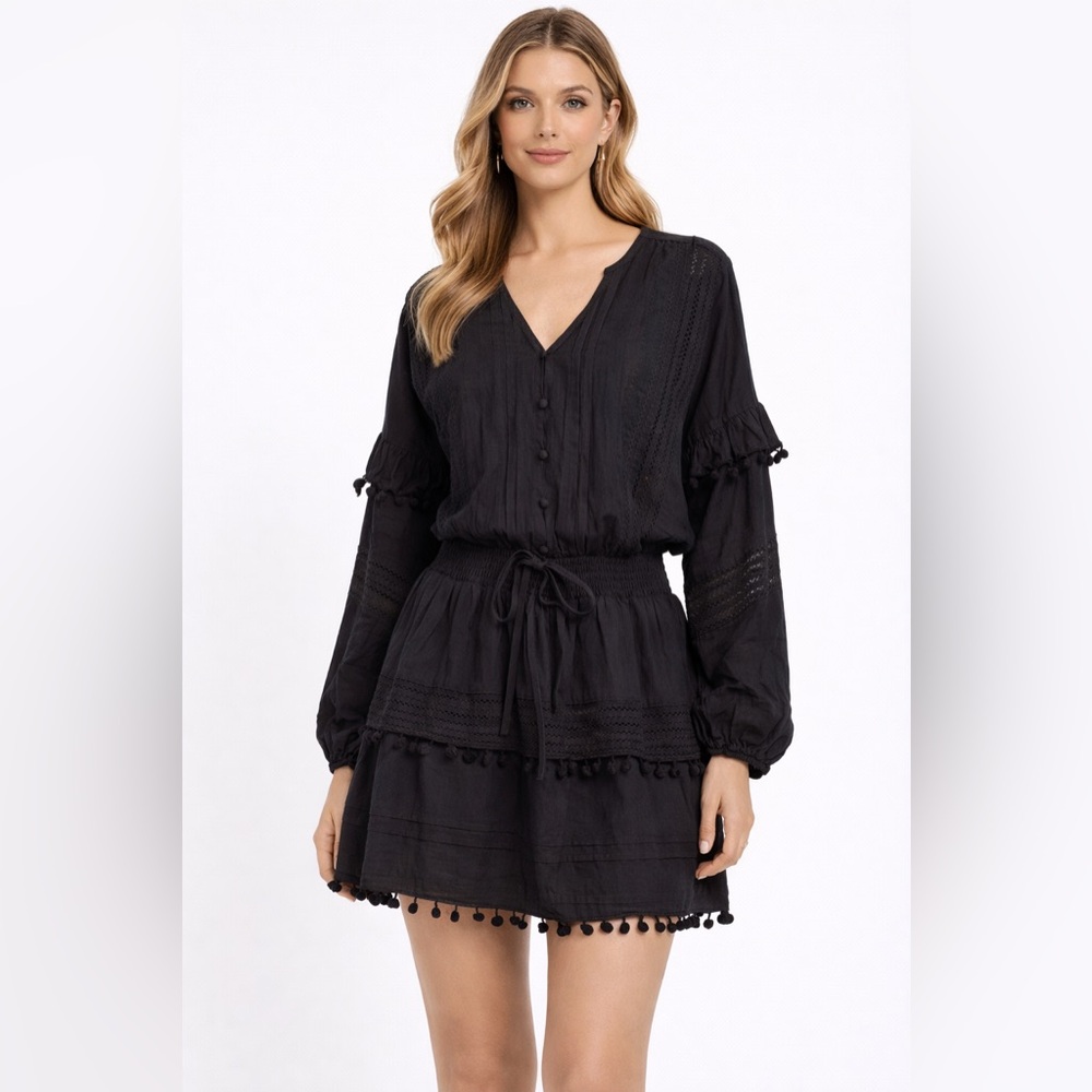 House of Harlow 1960 Black Pom Pom Ruffle Top & Skirt Set NWT size XL